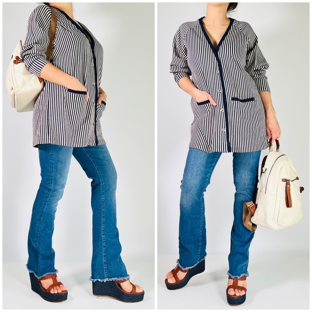 JEANNE PIERRE striped cotton cardigan 7812